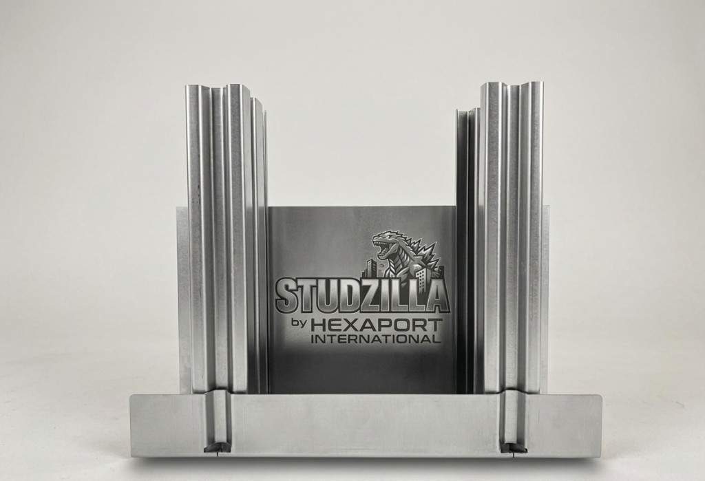 Studzilla Quick Frame & Header System – bottom track, studs, and Hexaport International branding